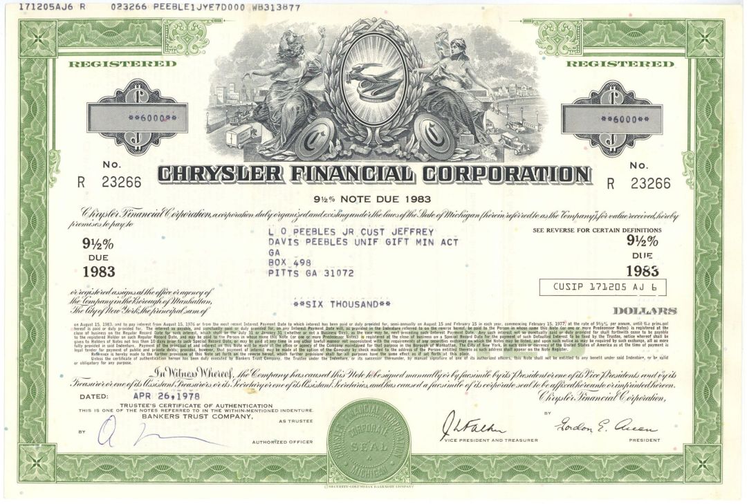 Chrysler Financial Corporation - Famous Automotive Co. Bond