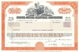 General Motors Acceptance Corporation - 1980's dated Autmotive Bond - Available in Orange, Brown or Green - Please Specify Color Needed