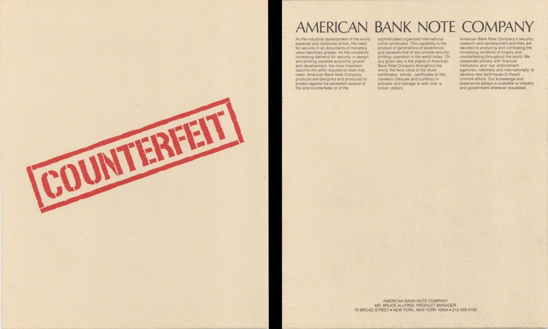 ABN Folder Regarding Counterfeiting - American Bank Note Company