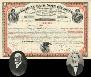 American Bank Note Co. Signed by A.G. Goodall - 1882 dated Stock Certificate