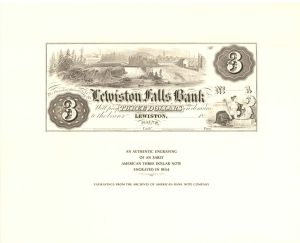 Lewiston Falls Bank Engraved by American Bank Note Company - 1854 dated