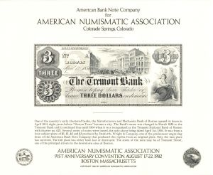 American Numismatic Association 91st Anniversary Convention  - 1982 dated American Bank Note Company 