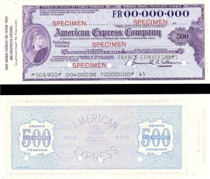 French American Express Company Travellers Cheque/Check - Various Denominations - American Bank Note Specimen Checks