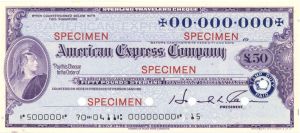 Great Britain and Northern Ireland American Express Company Travellers Cheque/Check - Various Denominations - American Bank Note Specimen Checks