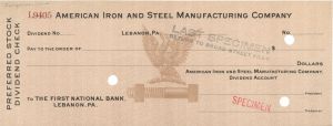 American Iron and Steel Manufacturing Co. - American Bank Note Company Specimen Checks