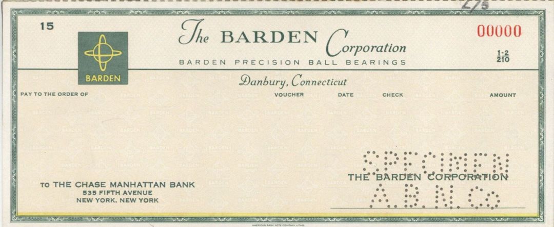 Barden Corp. - American Bank Note Company Specimen Check