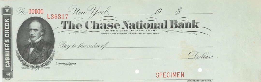 Chase National Bank - American Bank Note Company Specimen Cashier's Check