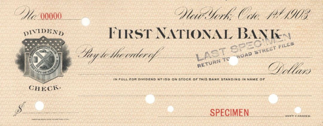 First National Bank - American Bank Note Company Specimen Checks
