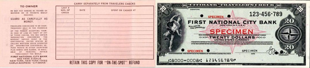 First National City Bank - American Bank Note Company Specimen Checks