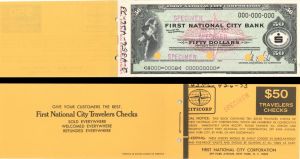 $50 Dollar - First National City Bank of New York - Later known as Citibank - American Bank Note Company Specimen Check