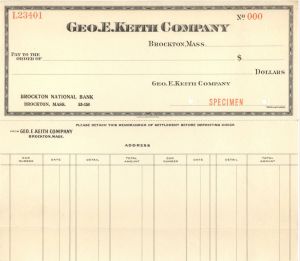 Geo. E. Keith Co. - American Bank Note Company Specimen Checks