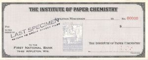 Institute of Paper Chemistry - American Bank Note Company Specimen Checks