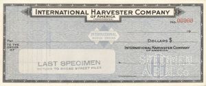 Interntional Harvester Company of America Inc. - American Bank Note Company Specimen Checks