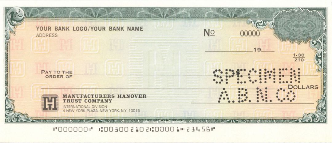 Manufacturers Hanover Trust Co. - American Bank Note Company Specimen Checks