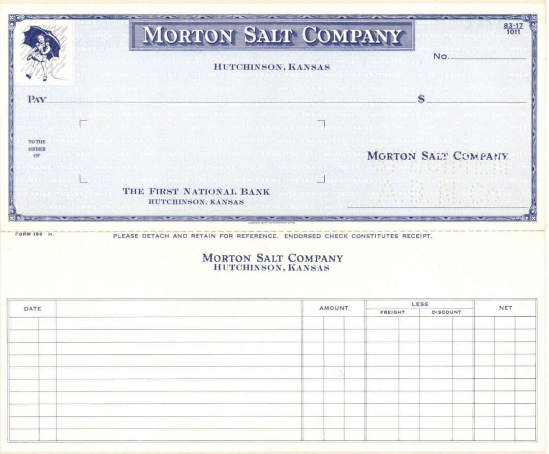 Morton Salt Co. - American Bank Note Company Specimen Checks