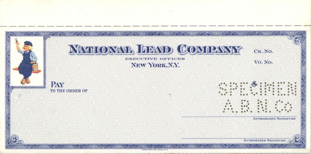 National Lead Co. - American Bank Note Company Specimen Checks