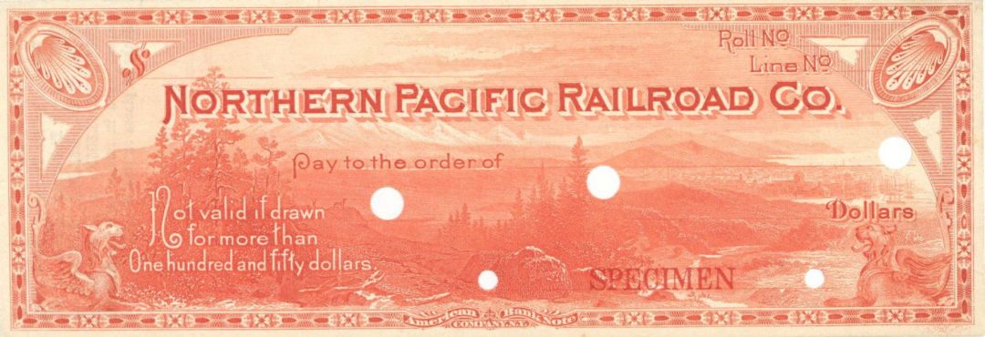 Northern Pacific Railroad Co. - American Bank Note Company Specimen Checks