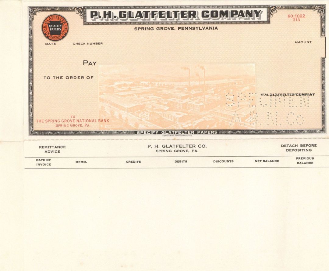 P.H. Glatfelter Co. - American Bank Note Company Specimen Checks