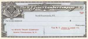 R.T. Jones Lumber Co. Inc. - American Bank Note Company Specimen Checks