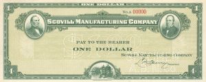Scovill Manufacturing Co. - American Bank Note Company $1 Green Specimen Note  - Waterbury, Co