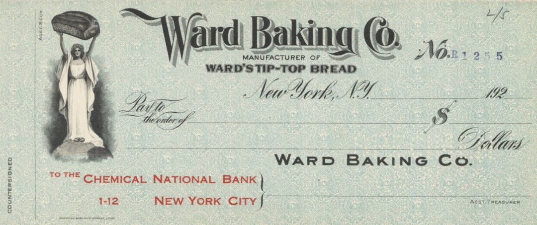 Ward Baking Co. - American Bank Note Company Specimen Checks