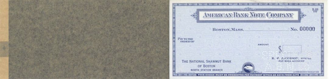 North Station Branch Specimen Check -  American Bank Note Specimen