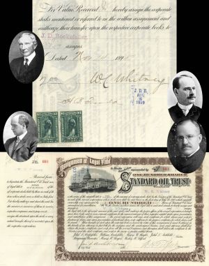 Standard Oil Trust Stock issued to W.C. Whitney and signed by John D. Archbold and Wesley H. Tilford - 1895 dated Autograph Stock Certificate