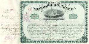 Standard Oil Trust signed by John D. Rockefeller & Henry M. Flagler - 1880's dated Autograph Stock Certificate