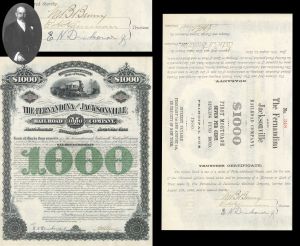 Fernandina and Jacksonville Railroad Bond signed by Edward H. Harriman - 1880 dated Autograph Florida Railway Bond (Uncanceled)