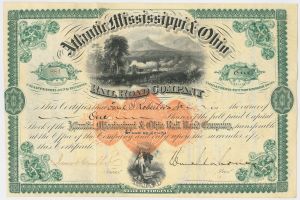 General William Mahone signed Atlantic Mississippi and Ohio Railroad Co. - 1870's dated Autograph Railway Stock Certificate (Uncanceled)