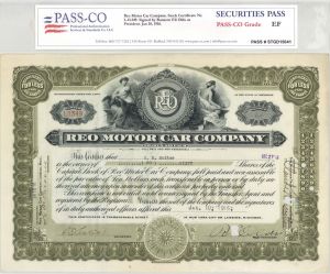 Reo Motor Car Co. signed by Ransom Eli Olds - PASS-CO authenticated 1916 dated Autographed Stock Certificate