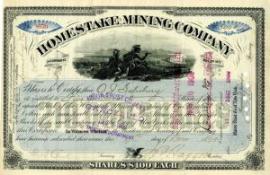 James Ben Ali Haggin - 1899 dated Homestake Mining Co. - Stock Certificate (Uncanceled)