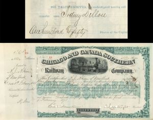 Chicago and Canada Southern Railway Co. Transferred to Sidney Dillon - 1873 dated Autographed Stock Certificate