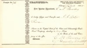 John Jacob Astor - Utica and Schenectady Railroad - Stock Transfer Receipt
