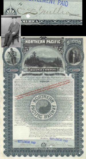 Northern Pacific Railway Co. signed by Charles Sanger Mellen - $1,000 1896 dated Autographed Gold Bond - Financial Autograph