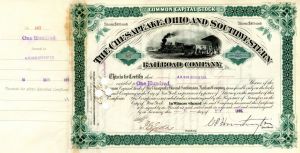 Collis P. Huntington - Chesapeake, Ohio & Southwestern Railroad Co. - Autograph Fully Issued Stock Certificate