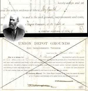 Union Depot Grounds Transferred to Jay Gould - 1877 dated Autographed Stock Certificate