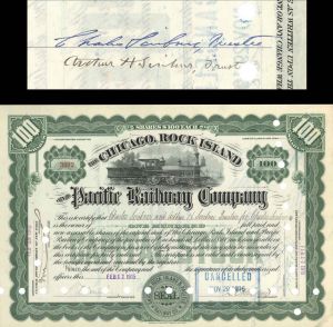 Chicago, Rock Island and Pacific Railway Co. Signed by Charles and Arthur H. Scribner  - 1915 dated Autographed Stock Certificate