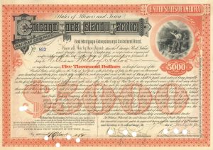 1890 dated $5,000 Bond issued to William Waldorf Astor - Chicago, Rock Island and Pacific Railway - Gorgeous Design - Not Signed