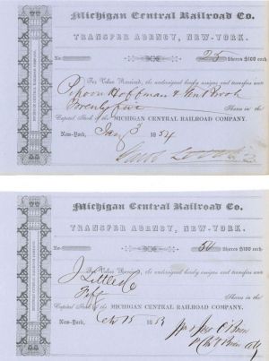 Jacob Little - Michigan Central Railroad Co. - Pair of Transfer Receipts