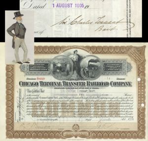 Chicago Terminal Transfer Railroad Issued to Sir Charles Tennant, Bart. - 1904 dated Stock Certificate