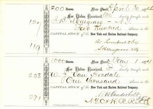 New York and Harlem Railroad Co. signed by Wm. H. Vanderbilt - Railway Stock Certificate (Uncanceled)