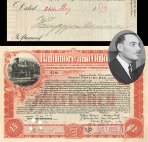 Baltimore & Ohio Railroad Co. Issued to & Signed at Back by Henry Oppenheimer - 1899 dated Autograph Stock Certificate