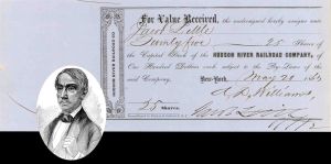 Hudson River Railroad Co. Issued to and Signed by Jacob Little - 1865 dated Autographed Stock Certificate