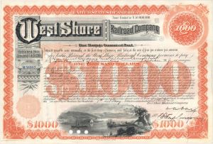 West Shore Railroad Co. Issued to Carnegie Trust - 1936 dated $1,000 Bond