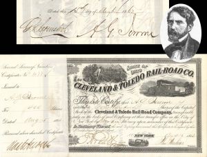 Cleveland and Toledo Railroad Co. issued to and signed by A. G. Jerome - 1862 dated Autographed Stock Certificate