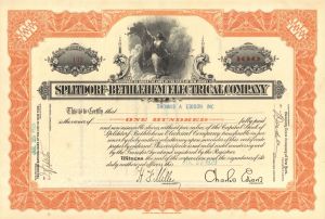Splitdorf-Bethlehem Electrical Co. issued to Thomas A. Edison Inc. with printed signature of Charels Edison  - 1929 dated Stock Certificate (Uncanceled)