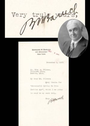 Typed Letter signed by Bernard M. Baruch - 1931 dated Autograph