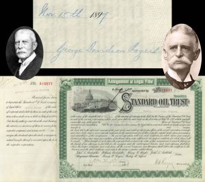 Standard Oil Trust issued to and signed by George Davidson Rogers - Also signed by H. H. Rogers and H. M. Flagler - 1897 dated Autograph Stock Certificate