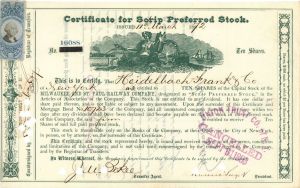 Milwaukee and St. Paul Railway Co. signed by Russell Sage - 1869 or 1872 Autograph Railroad Stock Certificate